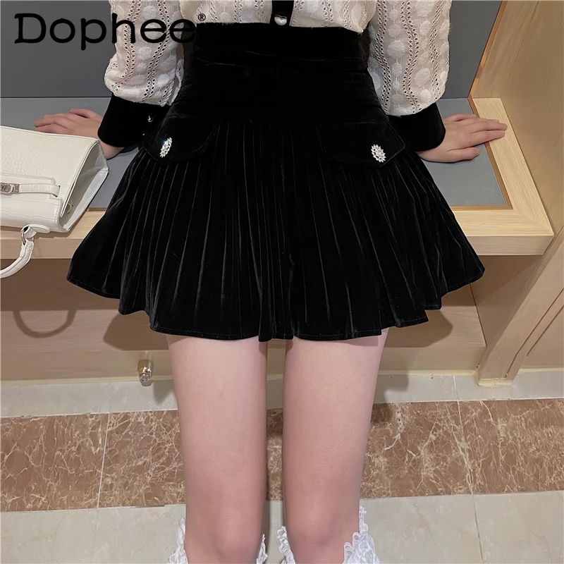 Black Golden Velvet Short Skirt Women 2021 New Autumn Winter Ruched Faldas Female High Waist Slimming Pleated A- Line Mini Skirt
Black Golden Velvet Short Skirt Women 2021 New Autumn Winter Ruched Faldas Female High Waist Slimming Pleated A- Line Mini Skirt