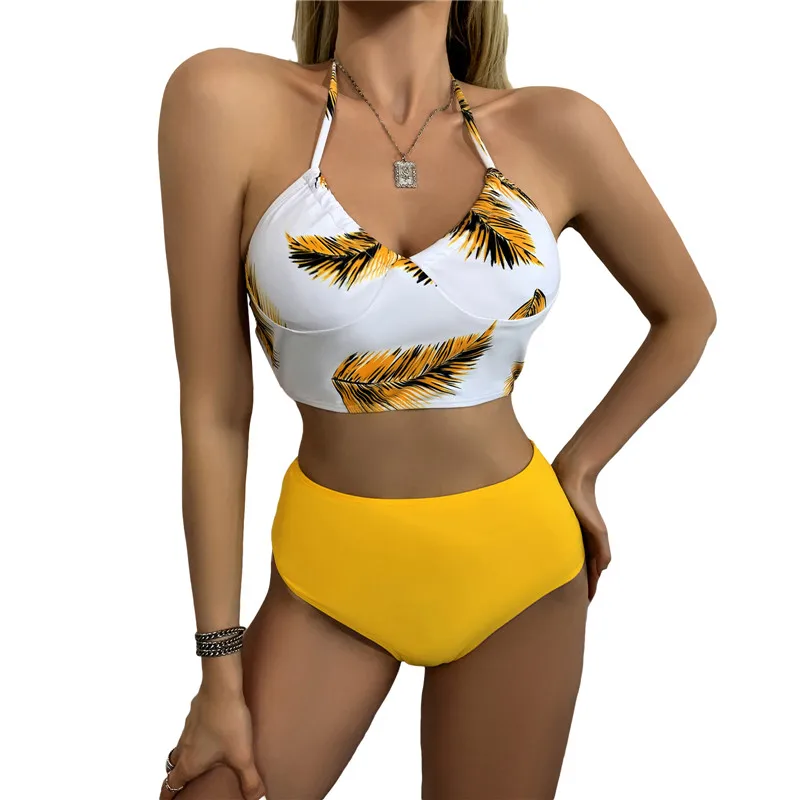Women Sexy Bikini Set Leaves Printed Halter Strap Swim Tops and Panty Swimwear Swimsuits
Women Sexy Bikini Set Leaves Printed Halter Strap Swim Tops and Panty Swimwear Swimsuits