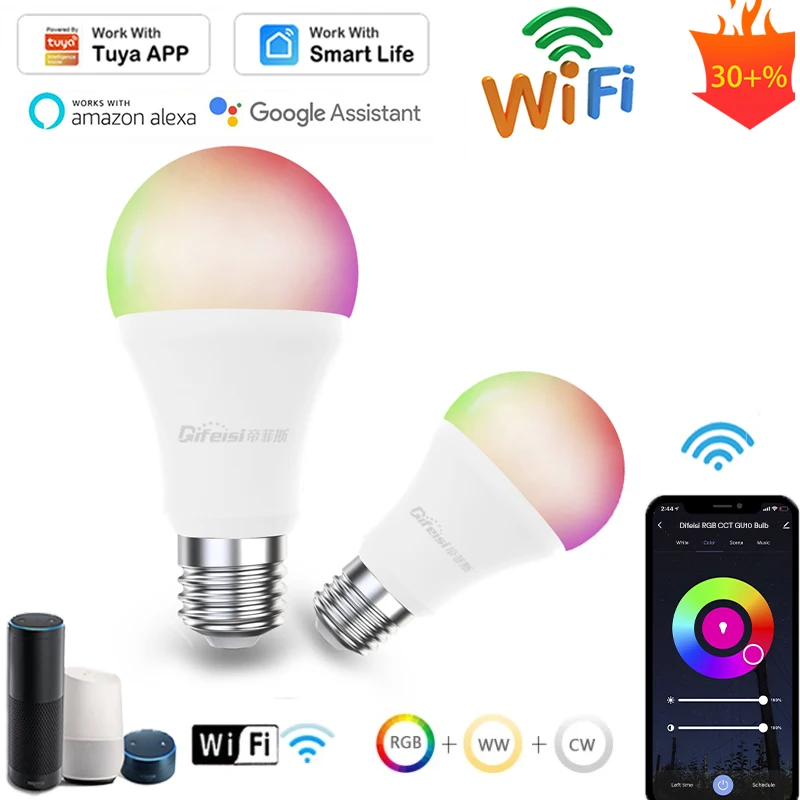 Умная лампа E27 Tuya с поддержкой Wi-Fi, 9 Вт, RGB + CW
Умная лампа E27 Tuya с поддержкой Wi-Fi, 9 Вт, RGB + CW