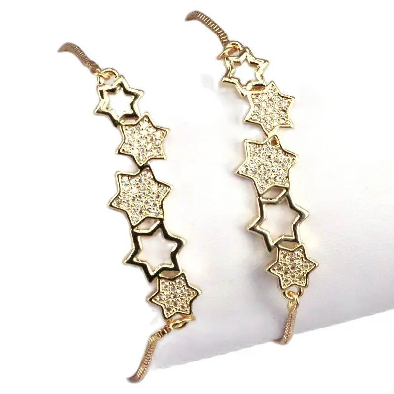 

10Pcs, Fashion Jewelry Cubic Zirconia Stars Bracelets for Women Gold Color Slider Chain Charm Bracelet & Bangle