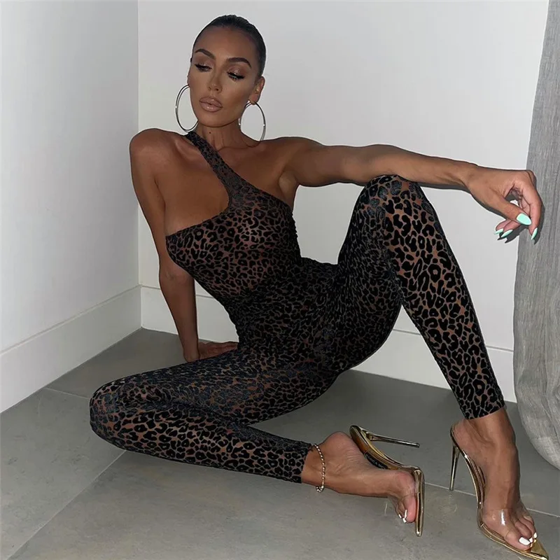 Mesh Flocking Leopard-Print Slim-Fit Jumpsuit Women's One Shoulder Sleeveless Stitching Basic All-Matching Jumpsuit 2021
Mesh Flocking Leopard-Print Slim-Fit Jumpsuit Women's One Shoulder Sleeveless Stitching Basic All-Matching Jumpsuit 2021
