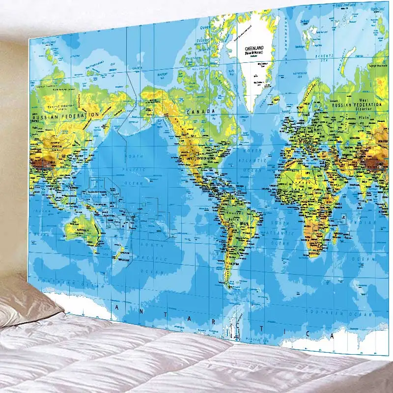 

Карта мира гобелен висит для украшения дома гостиной спальни стены искусства большой размер