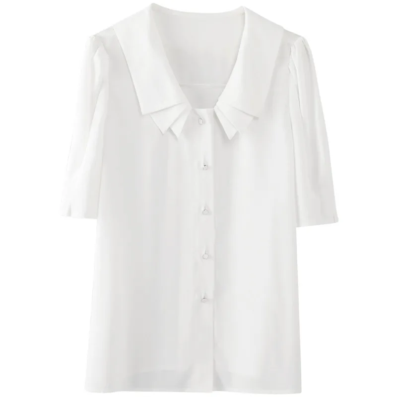 Baizi 2021 summer new women's solid color blouse doll collar fashion OL temperament short-sleeved chiffon shirt women
Baizi 2021 summer new women's solid color blouse doll collar fashion OL temperament short-sleeved chiffon shirt women