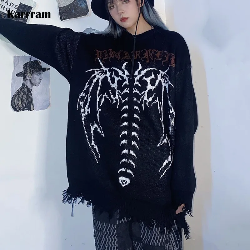 Hip Hop Streetwear Knitted Sweater Gothic Letter Bat Skeleton Print Pullover 2021 Men Autumn Harajuku Cotton Casual Sweater
Hip Hop Streetwear Knitted Sweater Gothic Letter Bat Skeleton Print Pullover 2021 Men Autumn Harajuku Cotton Casual Sweater