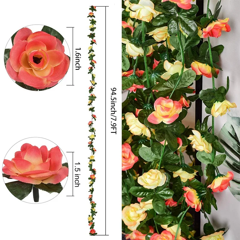 6 Pack Artificial Rose Garland - 7.9Ft/Strand Fake Rose Vine Flower Garlands Hanging Plants For Home Decoration
6 Pack Artificial Rose Garland - 7.9Ft/Strand Fake Rose Vine Flower Garlands Hanging Plants For Home Decoration