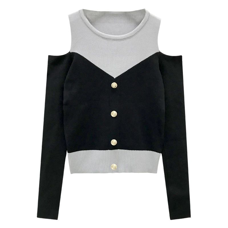 Han edition fashion knitwear fall 2020 new female brim design feeling splicing sets off-the-shoulder blouse buttons
Han edition fashion knitwear fall 2020 new female brim design feeling splicing sets off-the-shoulder blouse buttons