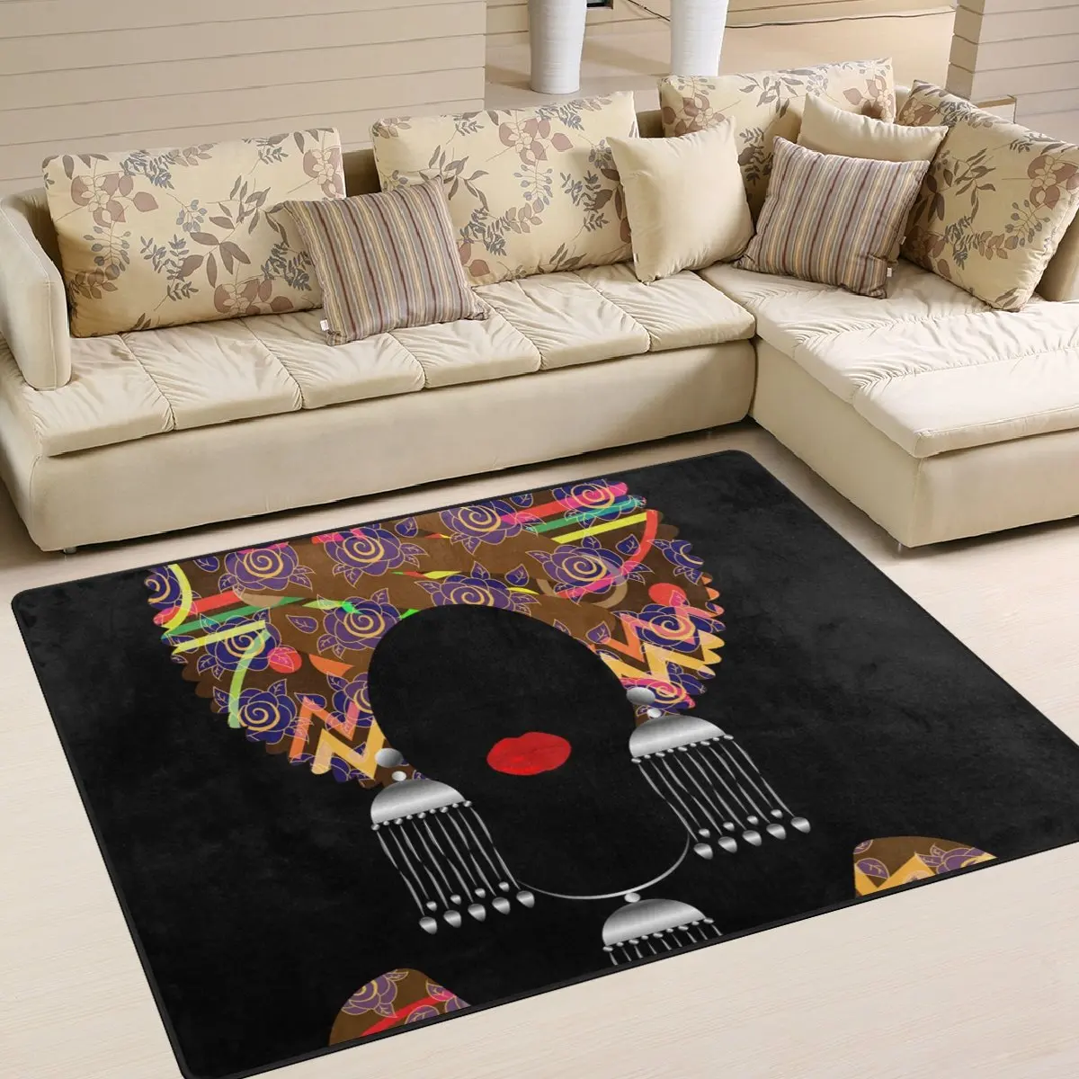 Large Area Rug, Portrait Beautiful African Print Lightweight Non-slip Anti-Static Water Repellent Carpet for Living Room Bedroom
Large Area Rug, Portrait Beautiful African Print Lightweight Non-slip Anti-Static Water Repellent Carpet for Living Room Bedroom