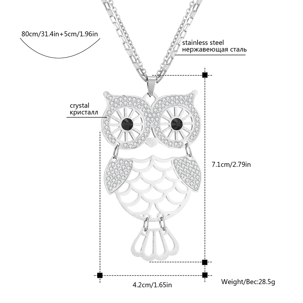 Stainless Steel Necklace For Women Silvery Long Double Chain Crystal Owl Pendant Necklace for Women Animal Jewelry Accessories
Stainless Steel Necklace For Women Silvery Long Double Chain Crystal Owl Pendant Necklace for Women Animal Jewelry Accessories