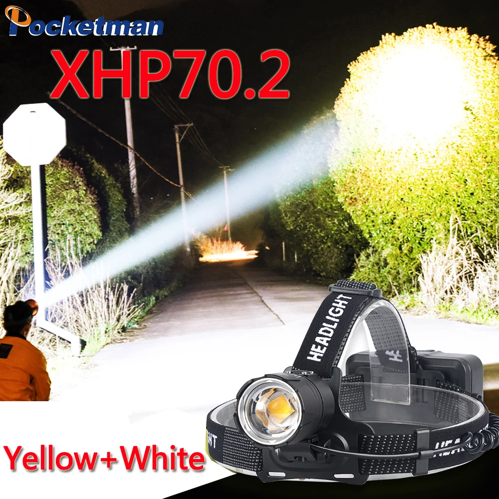 Фото XHP70.2 яркий светодиодный фонарь XHP70 желтый белый для рыбалки - купить