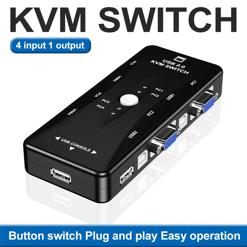 USB KVM VGA коммутатор с 4 портами 2 0 адаптер одной кнопкой обмена для компьютера