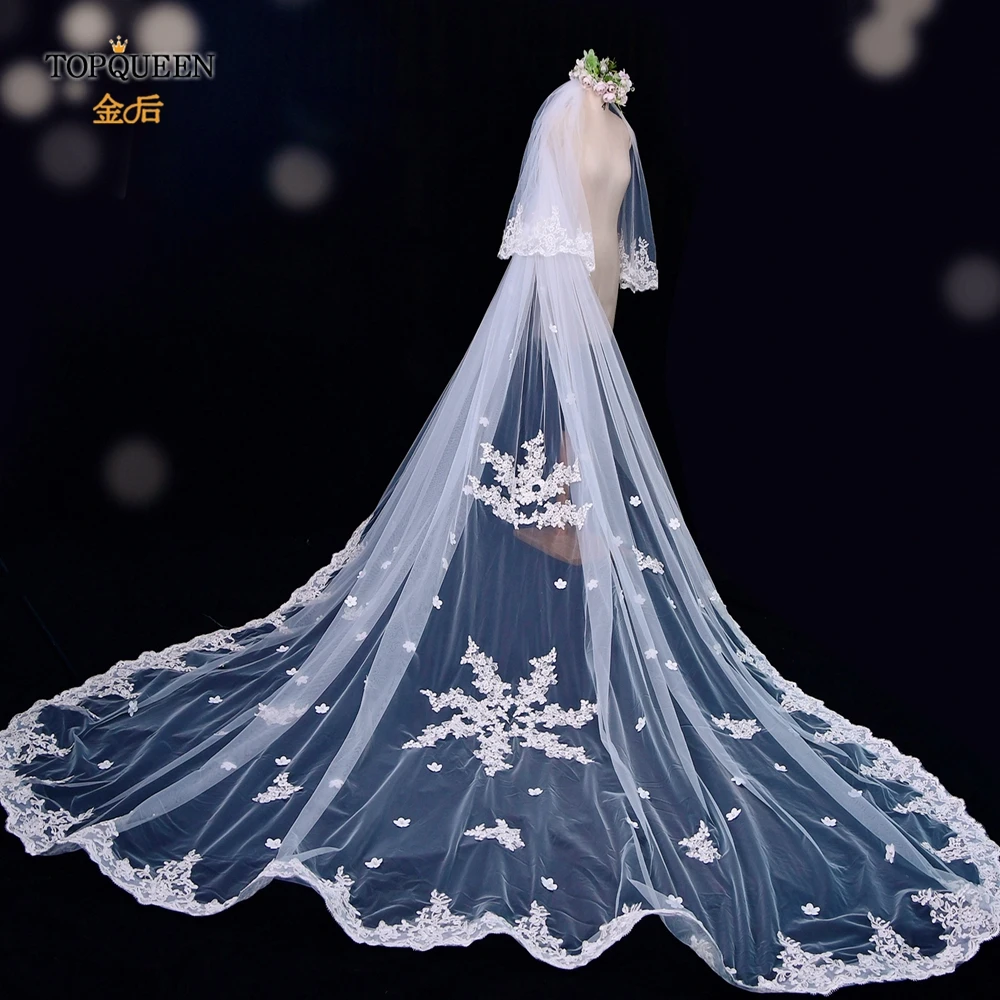 TOPQUEEN V77 100% Handmade Lace Embroidery Applique 3m Long Cathedral Wedding Veil with Comb Snowflake Shape Lace Applique
TOPQUEEN V77 100% Handmade Lace Embroidery Applique 3m Long Cathedral Wedding Veil with Comb Snowflake Shape Lace Applique