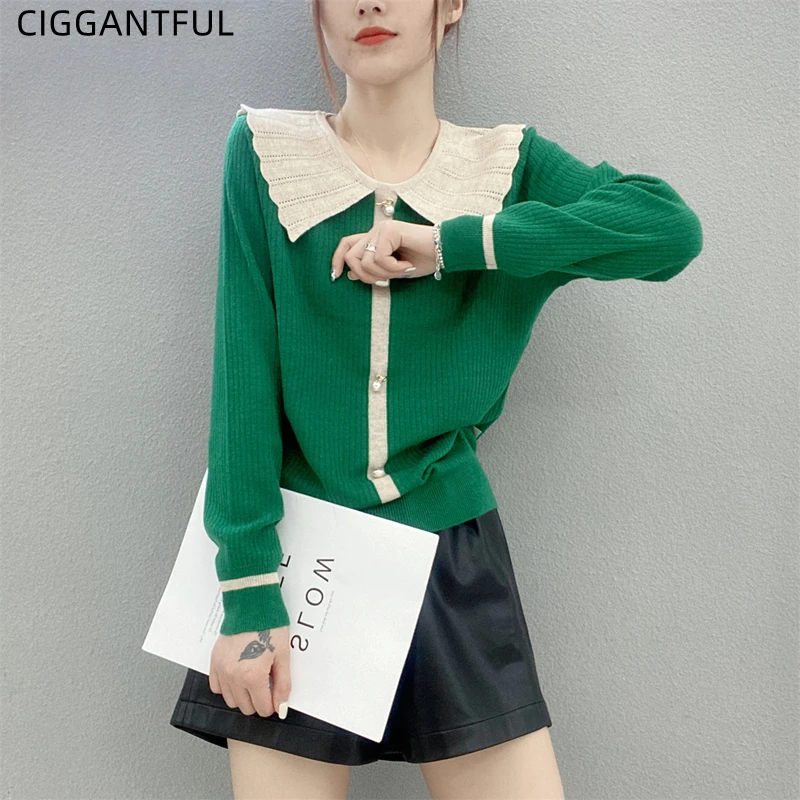 Autumn Women's Jumper Sweater Long Sleeve Doll Collar Knitted Pullover Jacket 2021 Fall Elegant Sweet All Match Top Tide Clothes 
Autumn Women's Jumper Sweater Long Sleeve Doll Collar Knitted Pullover Jacket 2021 Fall Elegant Sweet All Match Top Tide Clothes