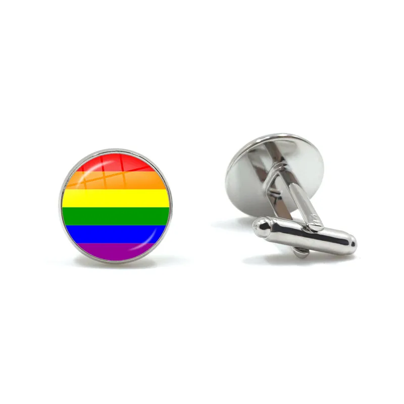 

ЛГБТ, гей-Прайд запонки Радужный Флаг Для лесбийских мужчин стеклянный кабошон запонки для рубашки пуговицы в подарок