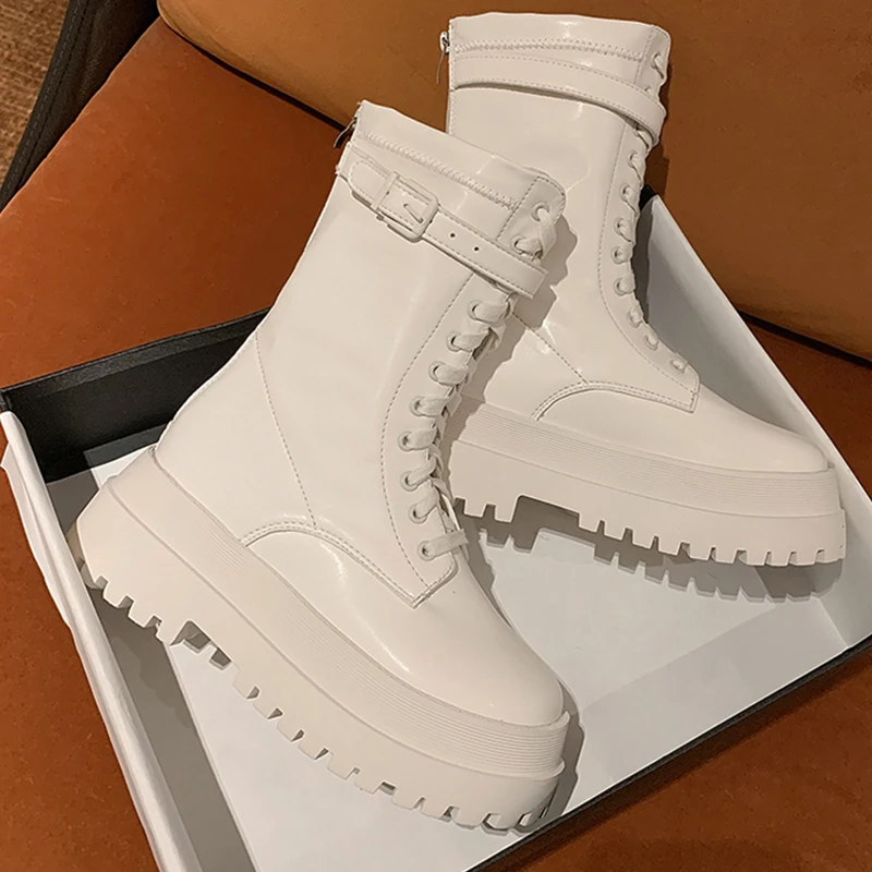 2021 Autumn Mid Calf Boots Women Platform Goth Shoes White Leather Motorcycle Booties Fashion Women White Black Combat Boots
2021 Autumn Mid Calf Boots Women Platform Goth Shoes White Leather Motorcycle Booties Fashion Women White Black Combat Boots