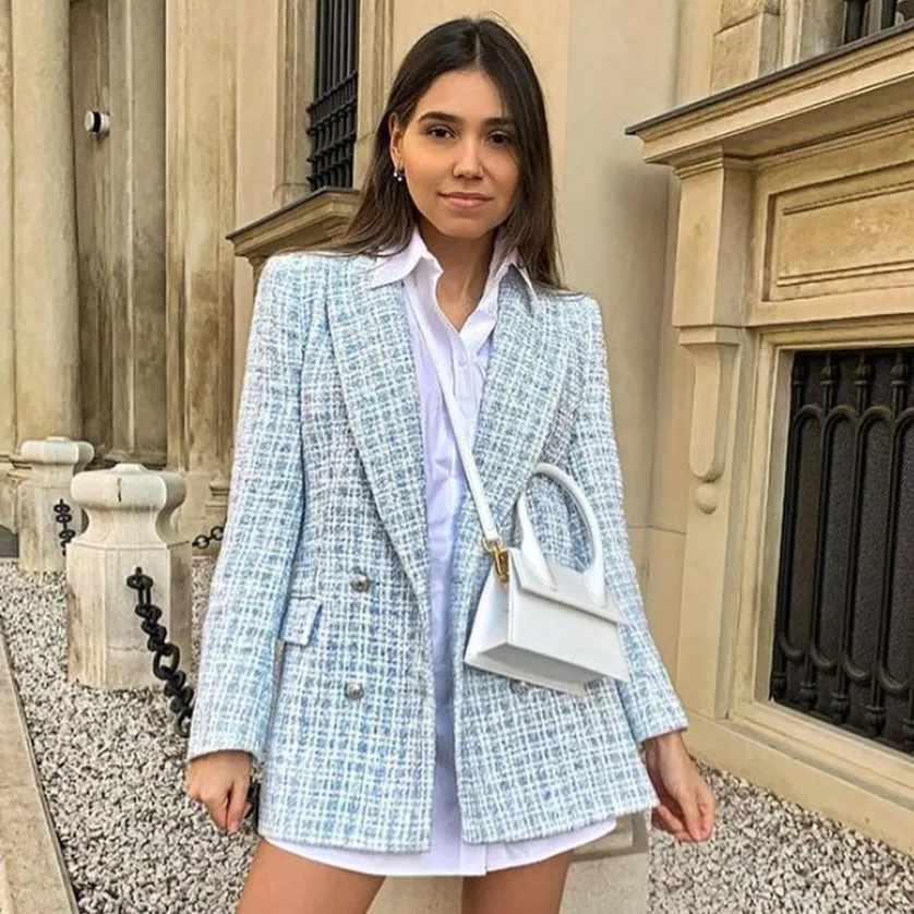 Spring Women New Casual Tweed Blazer Vintage Office Lady Autumn Jacket Coat double Breasted Outwear Female Chic Tops
Spring Women New Casual Tweed Blazer Vintage Office Lady Autumn Jacket Coat double Breasted Outwear Female Chic Tops