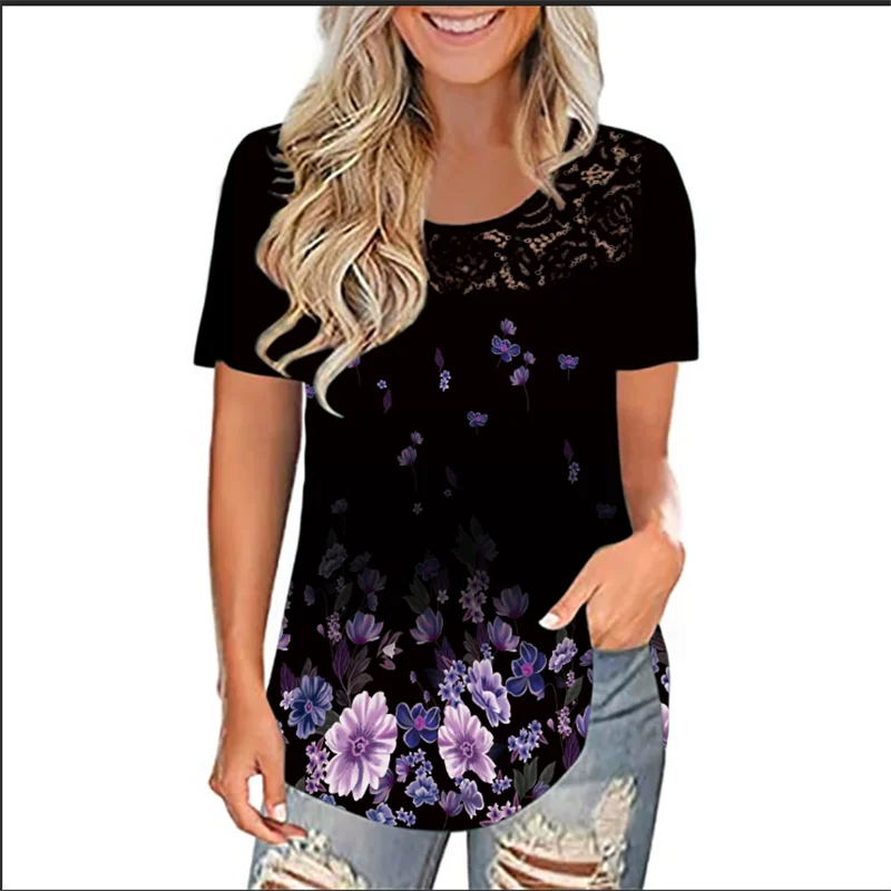 New 2021 Women Summer Shirt Flower Print Lace Patchwork Blouse Short Sleeve Loose Casual Shirts Tops Fashion Plus Size Blouses
New 2021 Women Summer Shirt Flower Print Lace Patchwork Blouse Short Sleeve Loose Casual Shirts Tops Fashion Plus Size Blouses