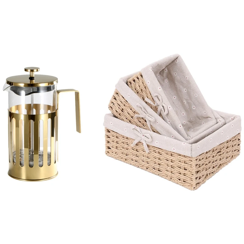 3Pcs Handmade Rattan Storage Baskets S M L & 1X 1000Ml French Press Coffee Pot,Stainless Glass Coffee Maker
3Pcs Handmade Rattan Storage Baskets S M L & 1X 1000Ml French Press Coffee Pot,Stainless Glass Coffee Maker