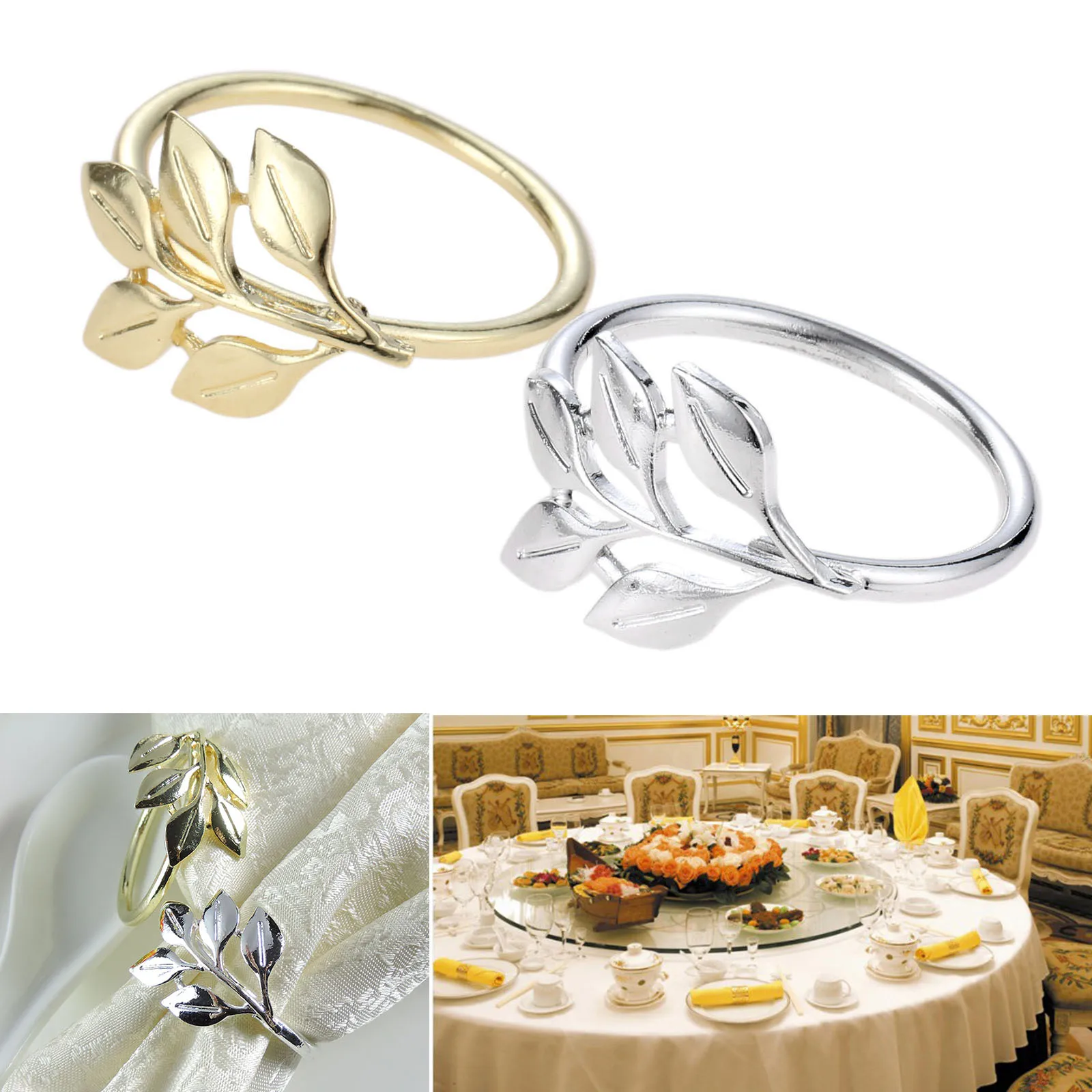 

6pcs/lot Maple Leaves Napkin Rings Gold Silver Christening Bangle Napkin Holder Wedding Gifts Baptismal Party Decor Table Layout