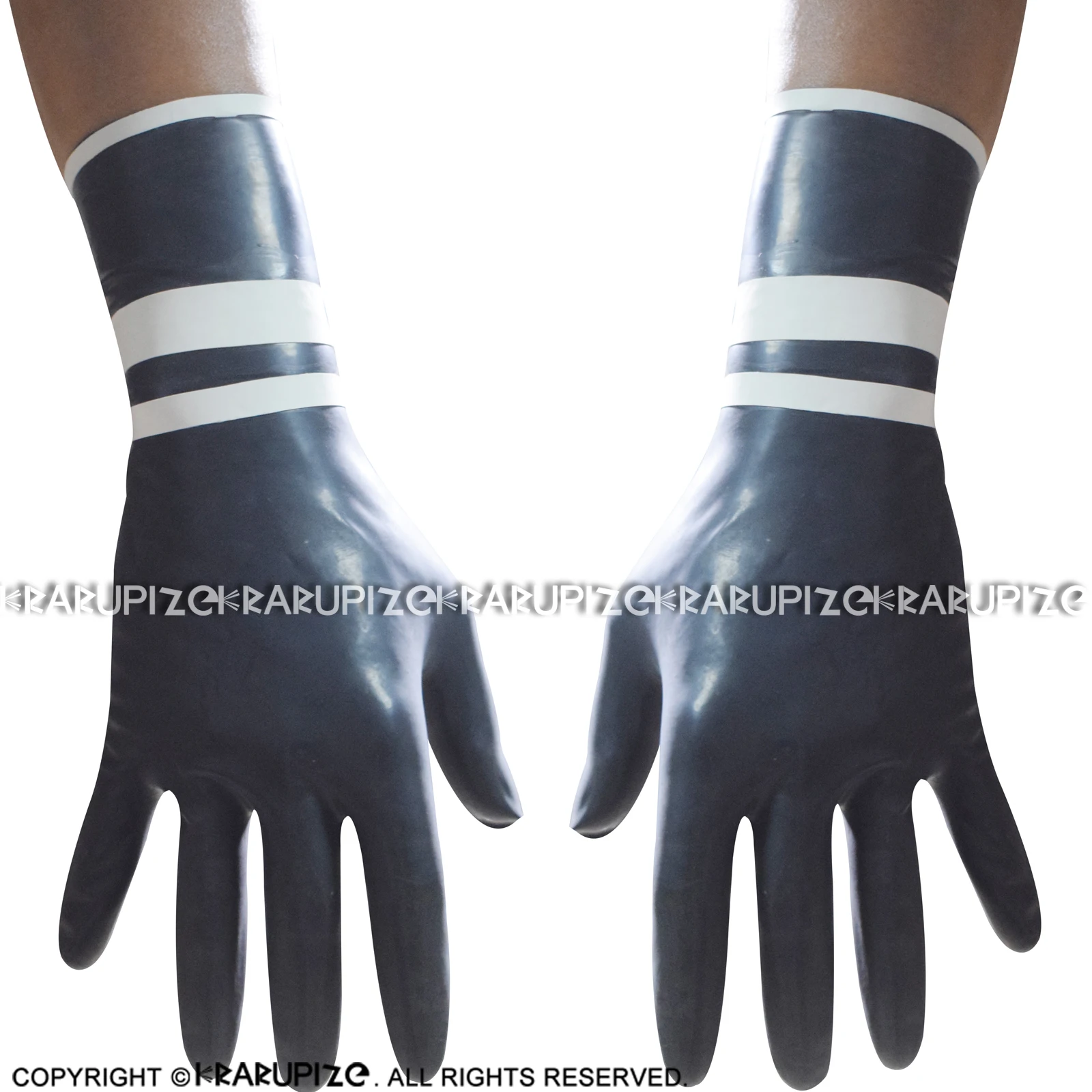 Black And White Trims Sexy Short Latex Gloves With Stripes At Bottoms Rubber Mittens ST-0047
Black And White Trims Sexy Short Latex Gloves With Stripes At Bottoms Rubber Mittens ST-0047