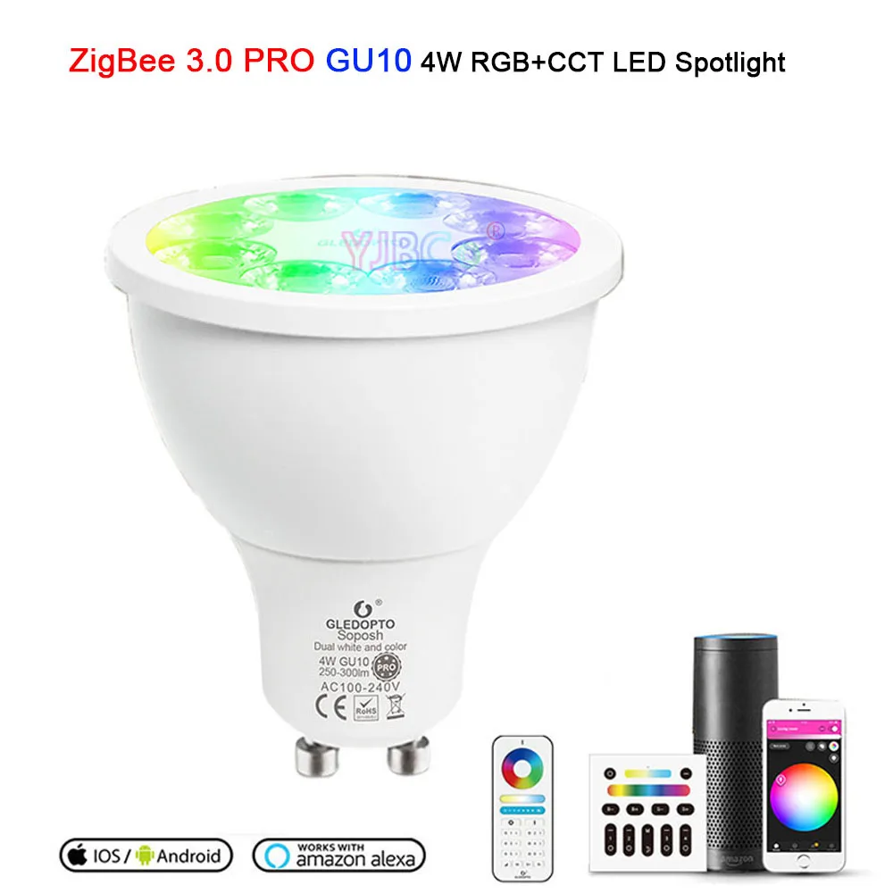 ZigBee 3.0 Smart Pro GU10 4W RGB CCT LED Spotlight 110V 220V Bulb Lamp Work with Alexa Echo Plus App Voice 2.4G RF Remoter
ZigBee 3.0 Smart Pro GU10 4W RGB CCT LED Spotlight 110V 220V Bulb Lamp Work with Alexa Echo Plus App Voice 2.4G RF Remoter