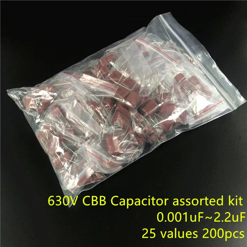 630V 0 001 uf ~ 2 мкФ CBB на металлической пленке конденсаторы набор 25 значений 200 шт|capacitor
