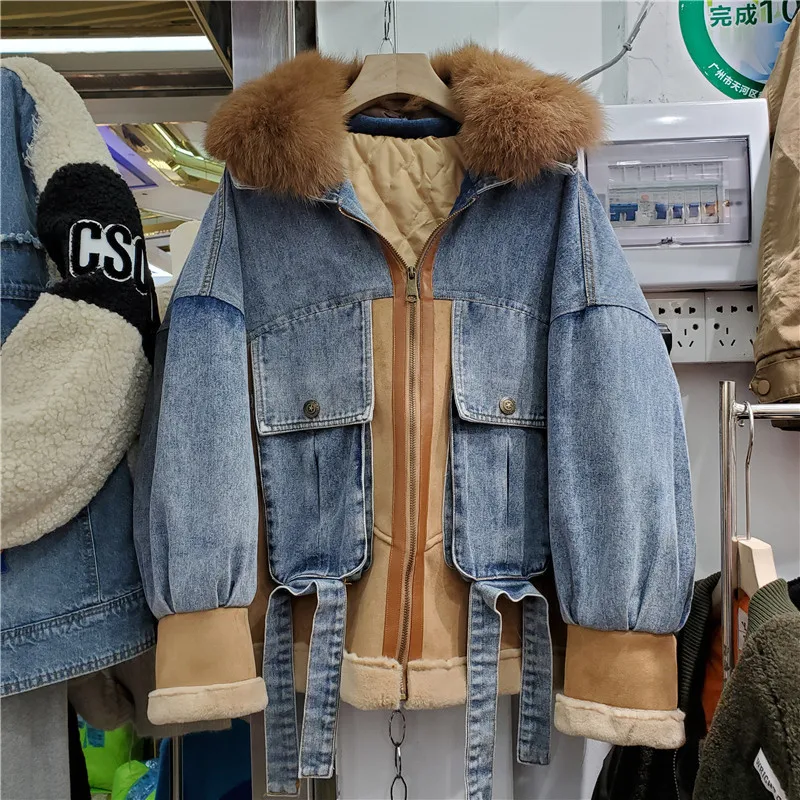Winter New Removable Faux Fur Collar Leopard Patchwork Denim Parkas Thick Warm Cotton Outwear Casual Casacos De Inverno Feminino
Winter New Removable Faux Fur Collar Leopard Patchwork Denim Parkas Thick Warm Cotton Outwear Casual Casacos De Inverno Feminino