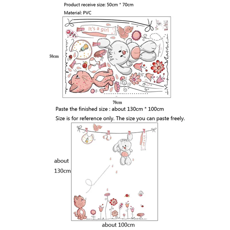 Мультяшный Кот и кролик наклейка на стену для детской комнаты обои спальни