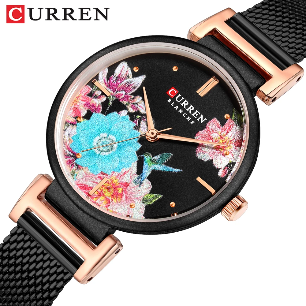 

Часы наручные CURREN женские, модные повседневные кварцевые, со стальным сетчатым браслетом, роскошные брендовые, 2021