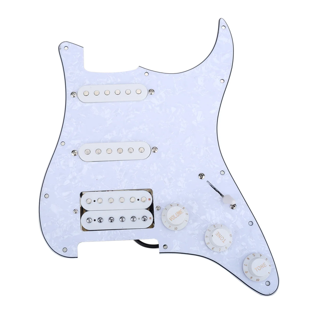 

Musiclily 11 Hole Loaded HSS Prewired Pickguard with Pickups Set for Fender USA/Mexican Strat Squier Guitar, 4Ply White Pearl