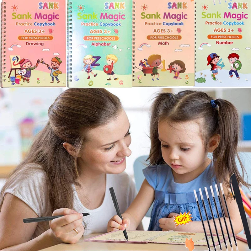 Sank Magic Book 4 Books/Sets of Magic Copybook Reusable Copybook Handwriting Books for Kids to Write English Numbers and Letters
Sank Magic Book 4 Books/Sets of Magic Copybook Reusable Copybook Handwriting Books for Kids to Write English Numbers and Letters