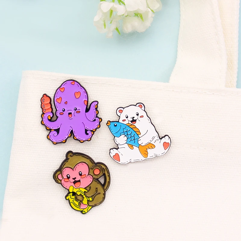 Lovely Polar Bear Holding Fish Brooch Cartoon Monkey Holding Banana Brooch Octopus Monkey Polar Bear Brooch 2021 Fashion Product
Lovely Polar Bear Holding Fish Brooch Cartoon Monkey Holding Banana Brooch Octopus Monkey Polar Bear Brooch 2021 Fashion Product