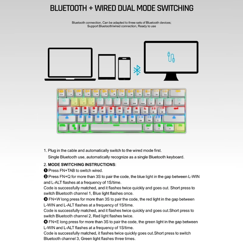 Wireless/Wired Bluetooth RGB Mechanical Gaming Office Keyboard Keypad for PC 
Wireless/Wired Bluetooth RGB Mechanical Gaming Office Keyboard Keypad for PC