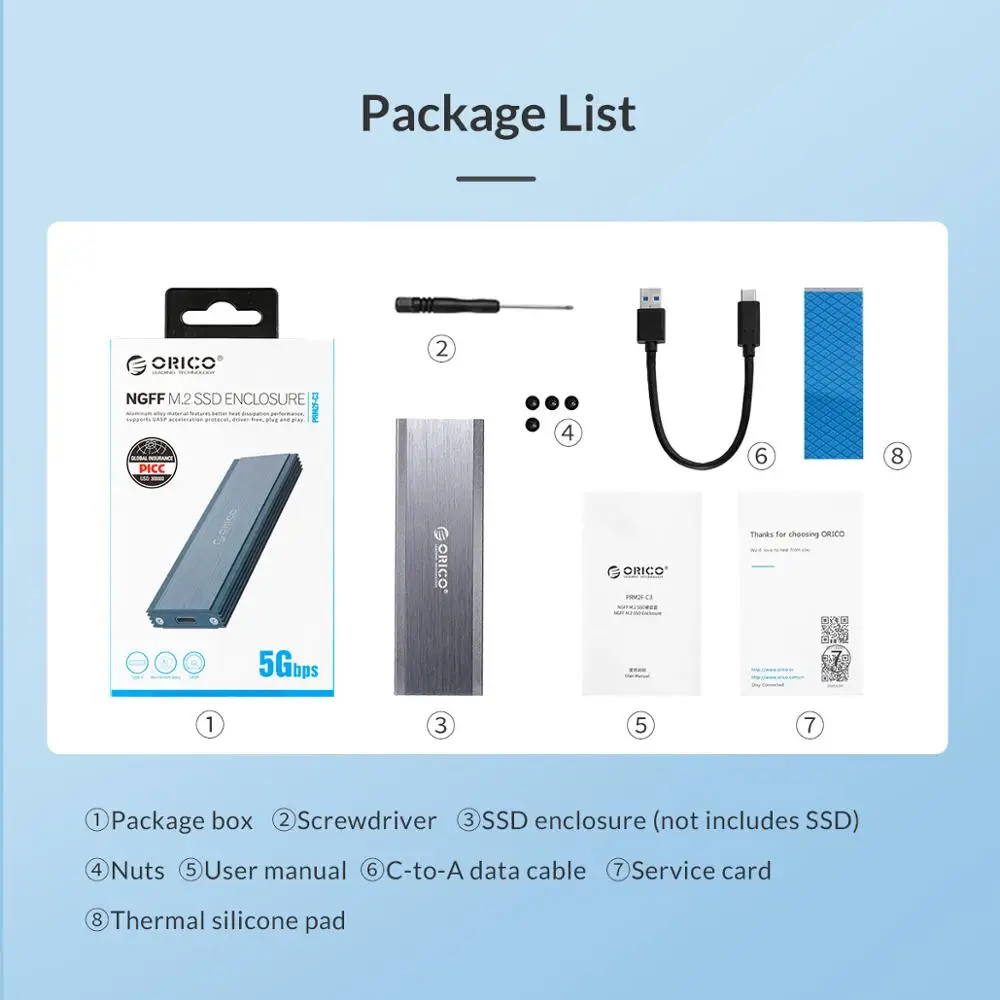 ORICO NGFF M.2 SSD Enclosure M2 SSD Case USB3.1 Type-C 5Gbps Support 2TB Capacity SSD Case For Windows/Mac/Linux 
ORICO NGFF M.2 SSD Enclosure M2 SSD Case USB3.1 Type-C 5Gbps Support 2TB Capacity SSD Case For Windows/Mac/Linux