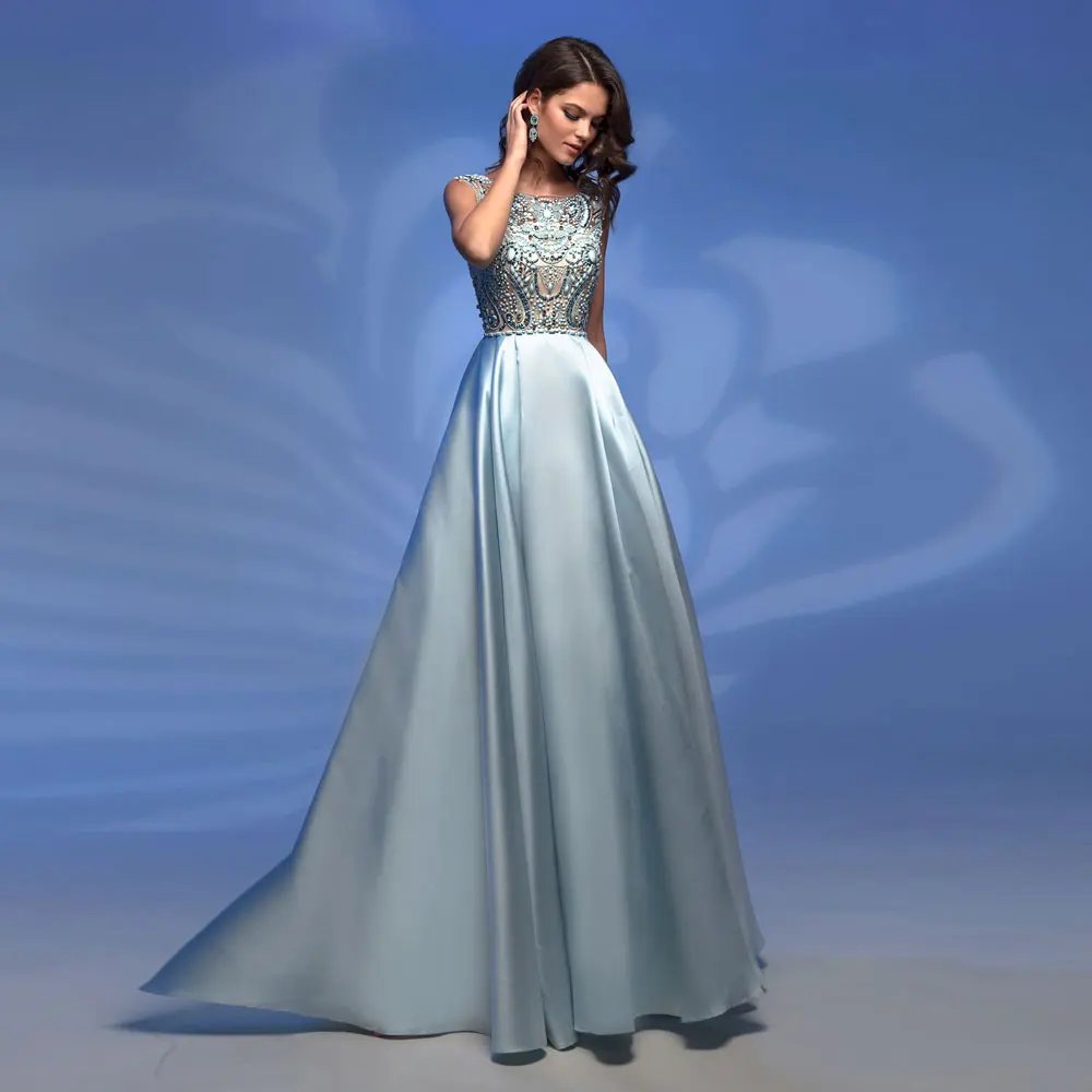 Light Sky Blue Beads Fashion A-line Jewel Sweep/Brush Floor length Rhinestone\Crystal Zipper Sleeveless Evening Dresses
Light Sky Blue Beads Fashion A-line Jewel Sweep/Brush Floor length Rhinestone\Crystal Zipper Sleeveless Evening Dresses