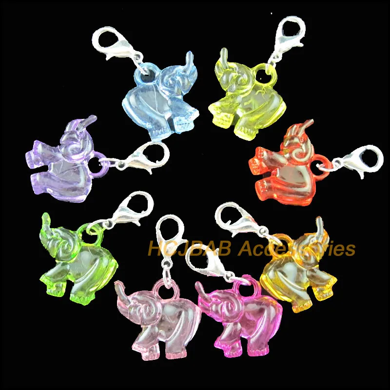 

16New Elephant With Clasps Charms Silver Plated Acrylic Beads Mixed