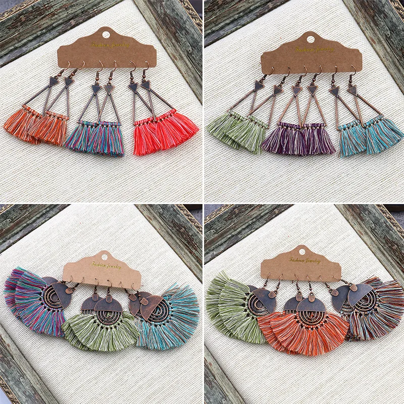 Earrings Set for Woman Vintage Tassel Fanshaped Multicolor Geometry Hollow Out Long Dangle Earrings Accessories Wedding Gift
Earrings Set for Woman Vintage Tassel Fanshaped Multicolor Geometry Hollow Out Long Dangle Earrings Accessories Wedding Gift