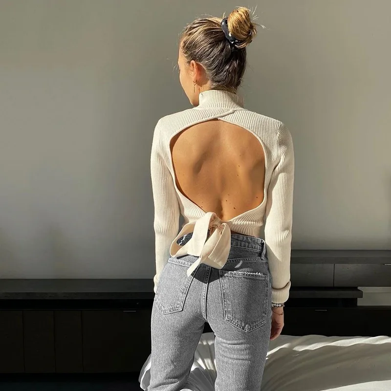 Women New Fashion Backless Hollow Out Long Sleeve Tops Sexy Lace Up Knitted Sweater Female Pullover Solid Slim Crop Top Sweaters
Women New Fashion Backless Hollow Out Long Sleeve Tops Sexy Lace Up Knitted Sweater Female Pullover Solid Slim Crop Top Sweaters
