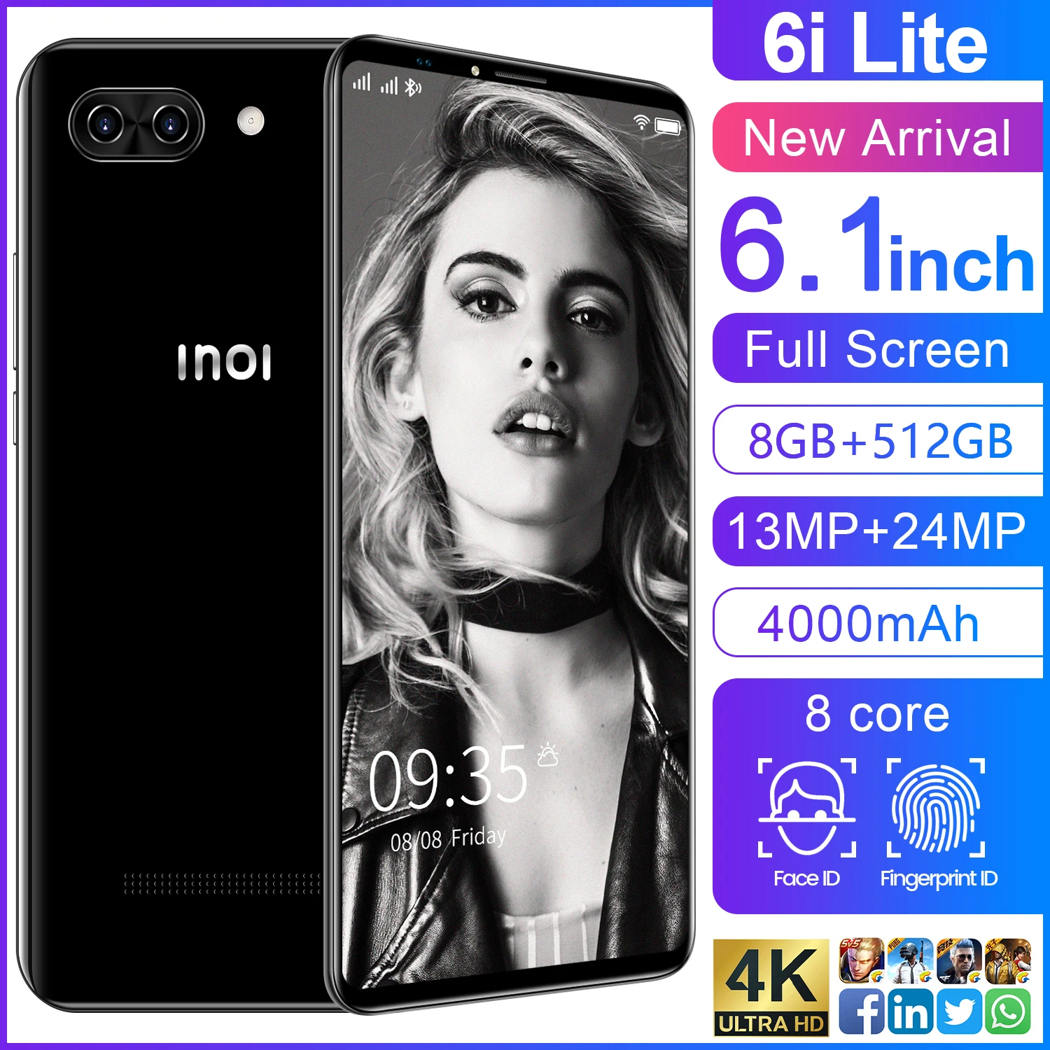 New Global Version 6i Lite Smartphone 6.1Inch 12+512G 4000mAh Support Face Unlock Dual SIM 5G Network Android Cellphone
New Global Version 6i Lite Smartphone 6.1Inch 12+512G 4000mAh Support Face Unlock Dual SIM 5G Network Android Cellphone