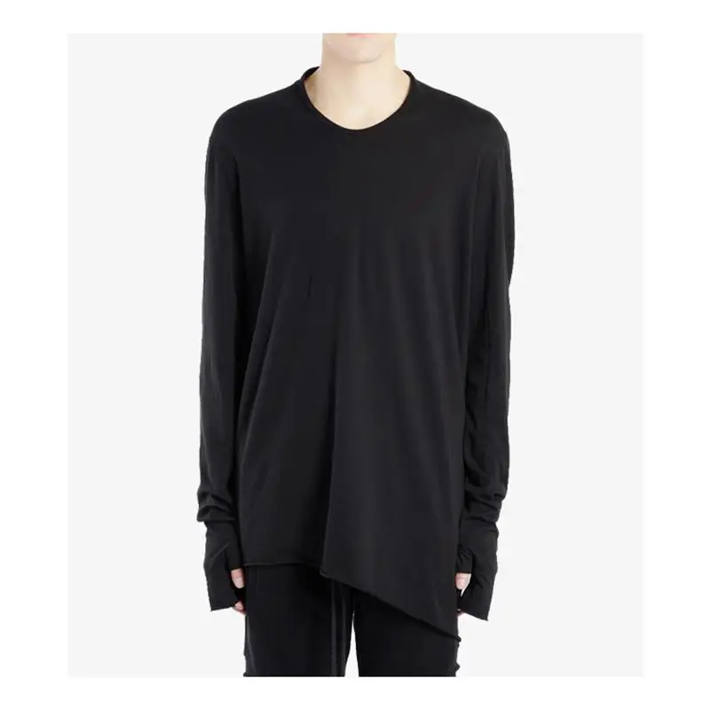 

Irregular Gloves T-shirt Basic Basement Slant Hem Loose Long Sleeve Dark Frayed Profile T