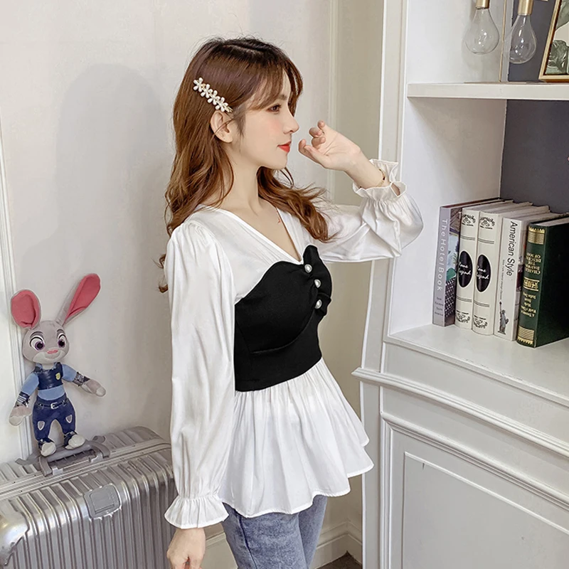 Temperament Top Thin Waist Sexy V Neck Patchwork Streetwear Cotton Irregular Hem T Shirt Long Sleeve Womens Blouse Pullover
Temperament Top Thin Waist Sexy V Neck Patchwork Streetwear Cotton Irregular Hem T Shirt Long Sleeve Womens Blouse Pullover