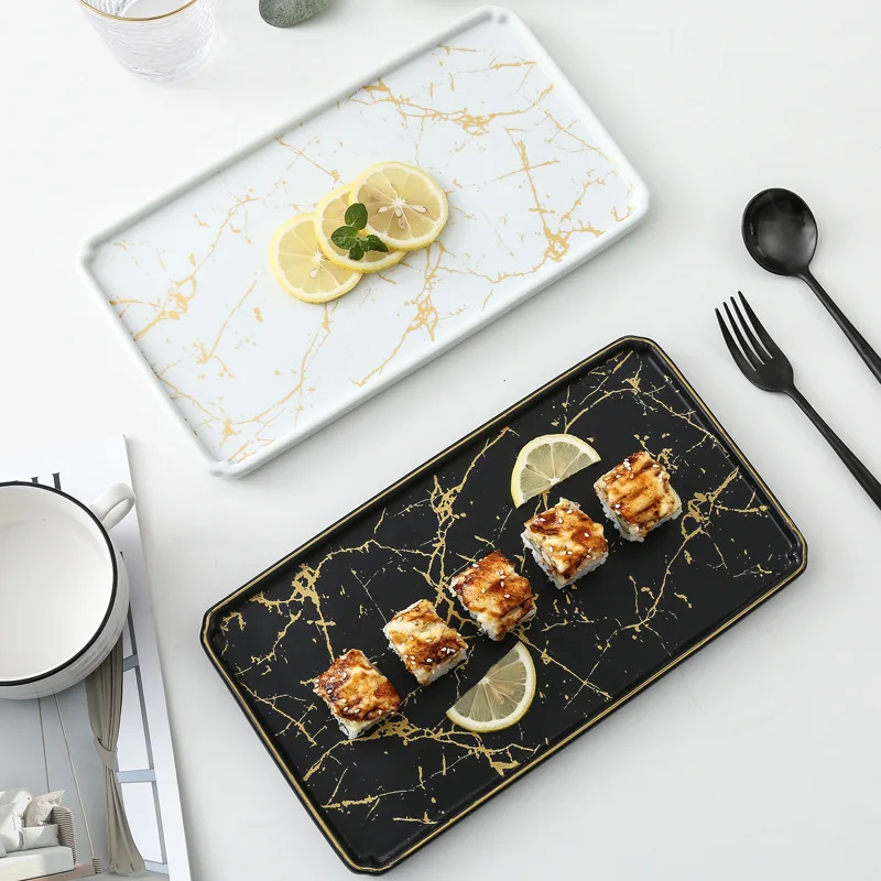 European Style Gold Marble Grain Ceramic Plate Rectangular Sushi Plate Home Creative Flat Plate Hotel Western Steak Plate
European Style Gold Marble Grain Ceramic Plate Rectangular Sushi Plate Home Creative Flat Plate Hotel Western Steak Plate