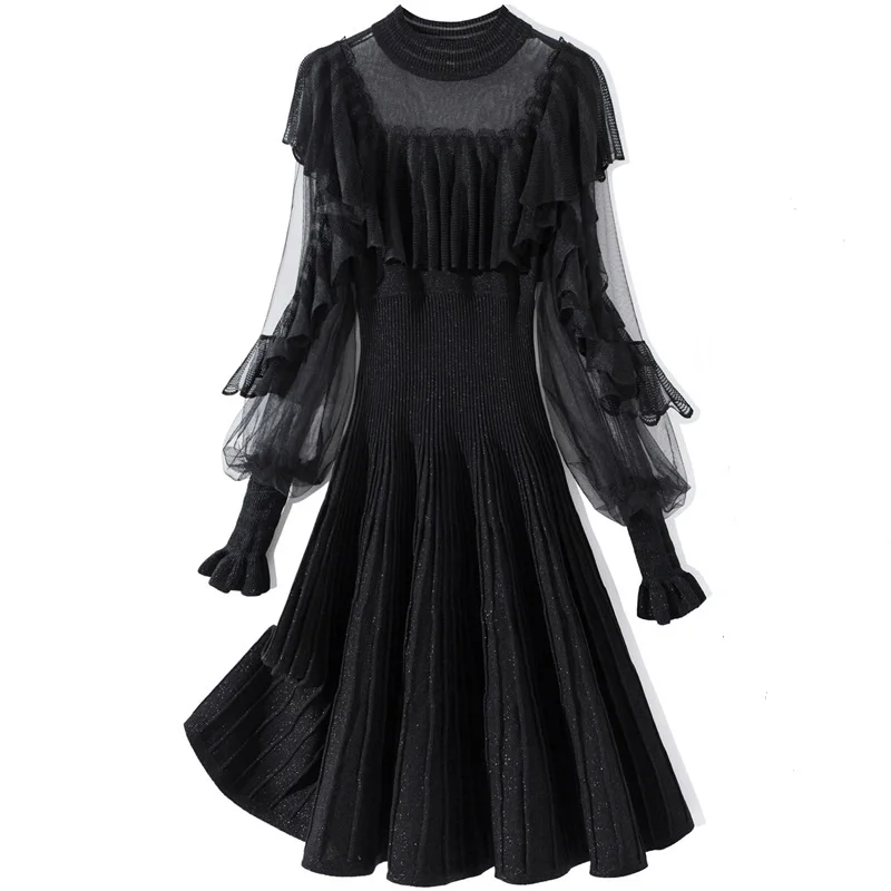 Sweater Dress 2020 Autumn Winter Runway Designer Women Lurex Yarn Knitting Ruffle Lace Patchwork Long Sleeve Knitted Dresses
Sweater Dress 2020 Autumn Winter Runway Designer Women Lurex Yarn Knitting Ruffle Lace Patchwork Long Sleeve Knitted Dresses