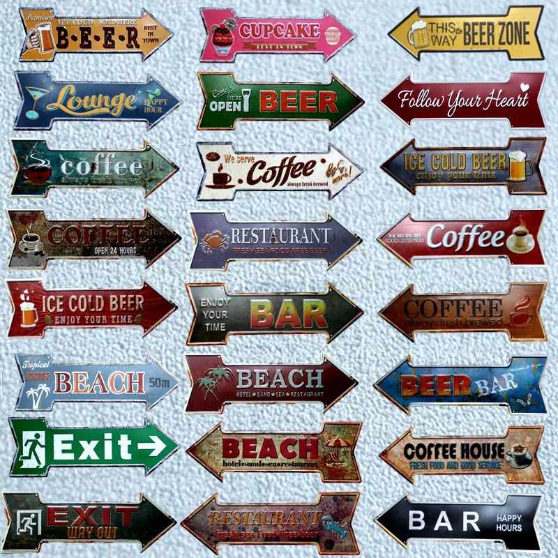 Irregular Arrow Shape Tin Sign Metal Plate Indicator Coffee Tea Shop Bar Hanging Sign Indoor Wall Decoration Iron Plaque 16x45cm
Irregular Arrow Shape Tin Sign Metal Plate Indicator Coffee Tea Shop Bar Hanging Sign Indoor Wall Decoration Iron Plaque 16x45cm