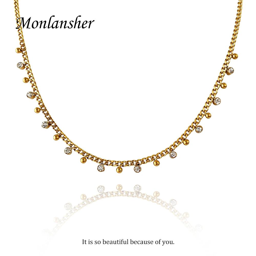 Monlansher Small Ball Zircon Bead Necklace Gold Color Titanium Steel Link Chain Choker Delicate Trendy Wedding Necklaces Jewelry
Monlansher Small Ball Zircon Bead Necklace Gold Color Titanium Steel Link Chain Choker Delicate Trendy Wedding Necklaces Jewelry
