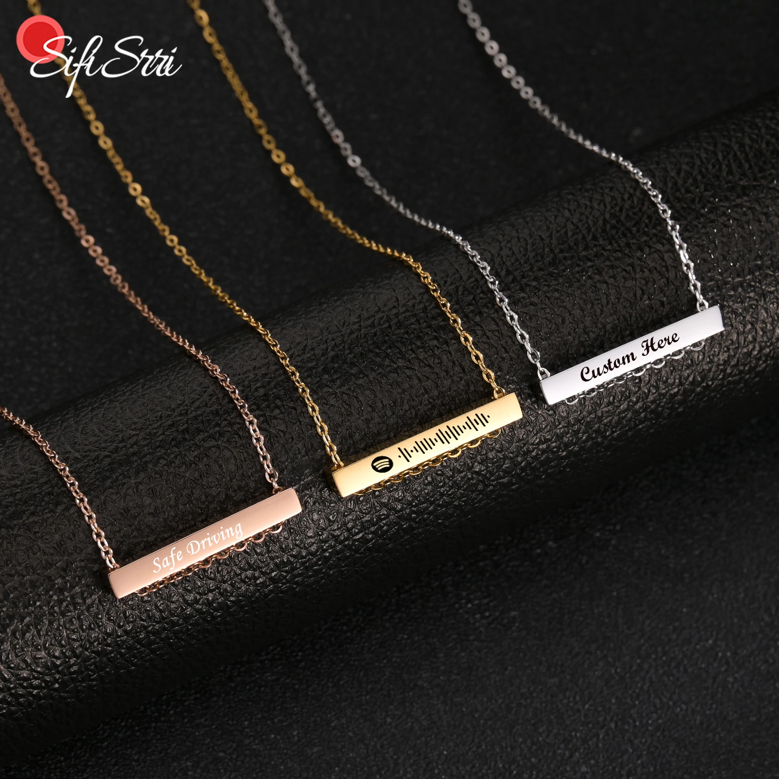 

Sifisrri Custom Name Date Vertical Bar Necklaces for Women Stainless Steel Personalized Engrave Nameplate Birthday Jewerly Gift