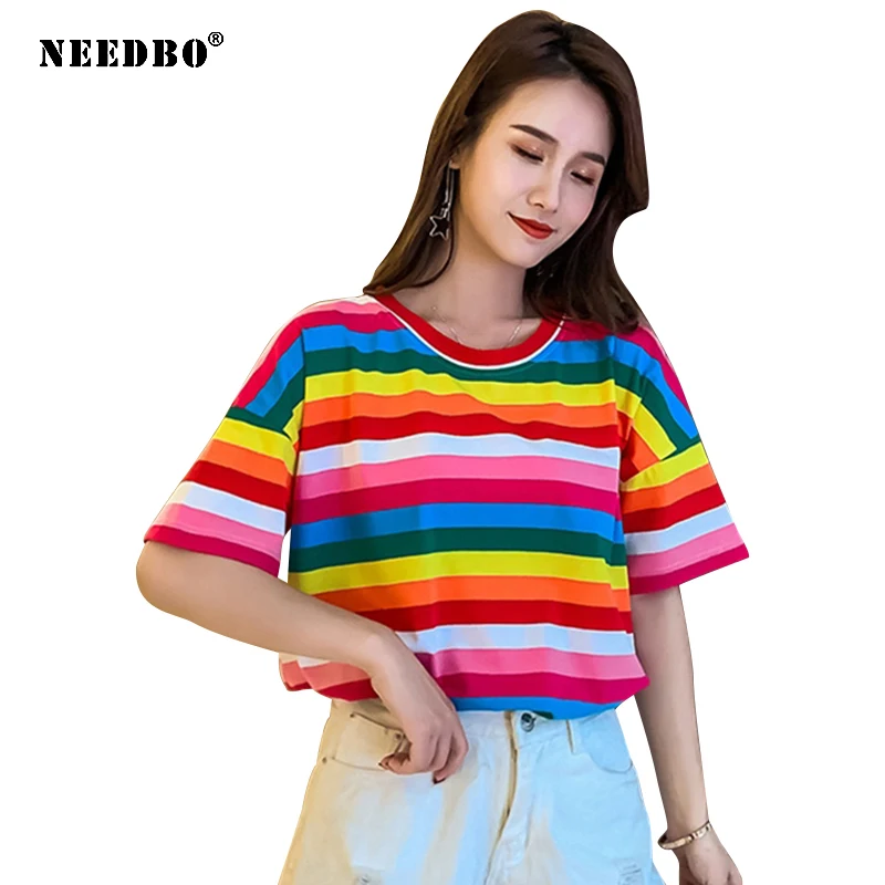 NEEDBO Women Tshirt Cotton 2020 Funny Striped Womens T Shirt Rainbow Tops & Tees Female Plus Size Loose Casual Tshirts For Women
NEEDBO Women Tshirt Cotton 2020 Funny Striped Womens T Shirt Rainbow Tops & Tees Female Plus Size Loose Casual Tshirts For Women