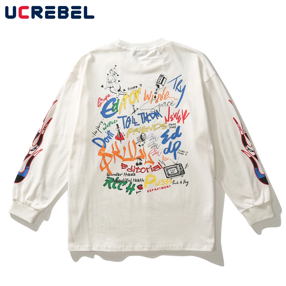 Letter Graffiti Print Long Sleeve T-shirt Mens Autumn Crew Neck Cotton Tee Streetwear Casual Loose T Shirt Men 
Letter Graffiti Print Long Sleeve T-shirt Mens Autumn Crew Neck Cotton Tee Streetwear Casual Loose T Shirt Men