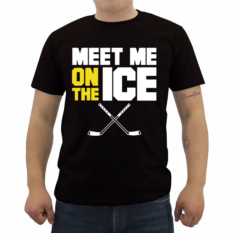 Фото Летняя мужская брендовая футболка Meet Me на хоккейный игрок Sticks Sportser забавная