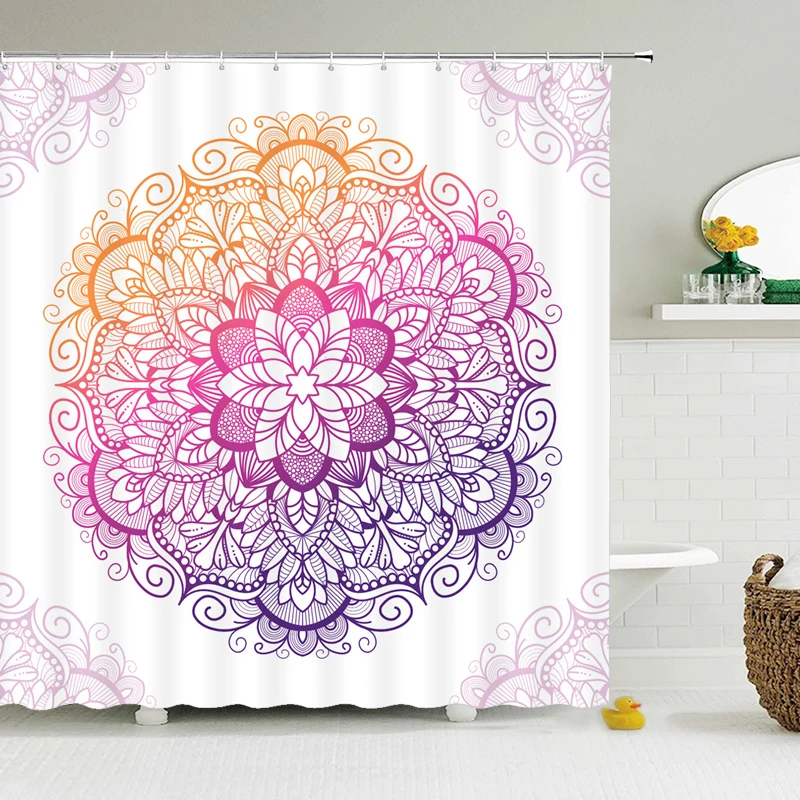 

Indian Mandala Shower Curtain Flower Printed Geometric Bohemian Bathroom Curtains Shower Wall Hanging Geometric Shower Curtains