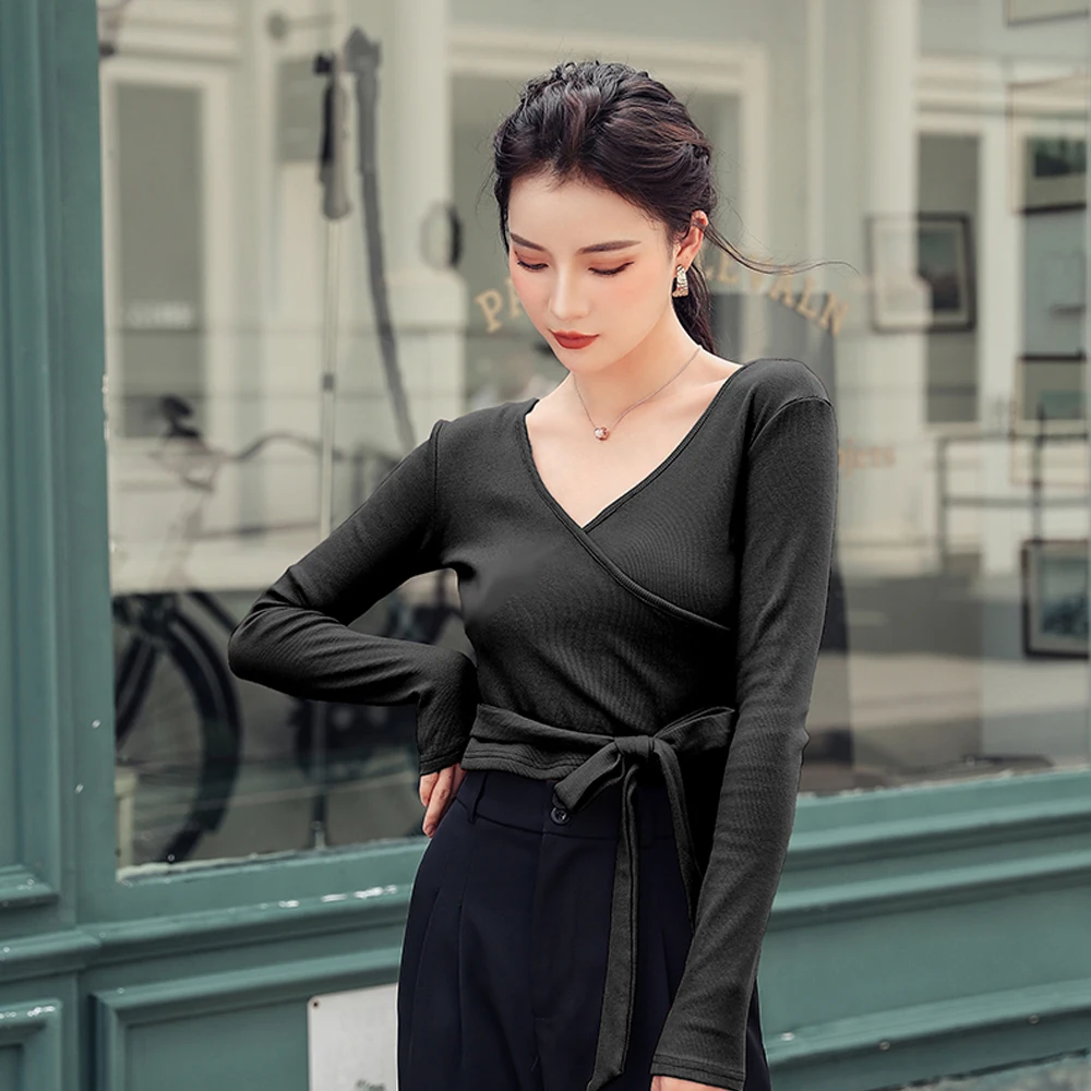 WERYNICA 2020 New Womens knitted T-shirts Sashes sexy V-Neck Tank Top long Sleeve spring Summer Solid Color Crop Tops Hot Sale
WERYNICA 2020 New Womens knitted T-shirts Sashes sexy V-Neck Tank Top long Sleeve spring Summer Solid Color Crop Tops Hot Sale